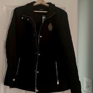 Ralph Lauren quilted jacket, Size large. Black with gold snaps and zippers.